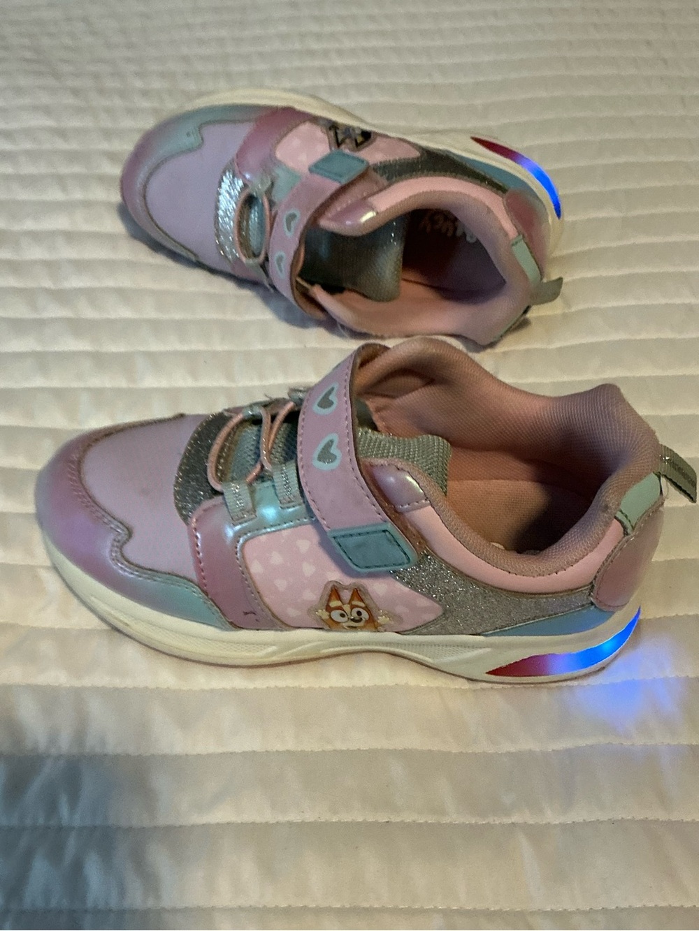 Girls' Pink Light-Up Heart Strap Sneakers with Glitter Accents